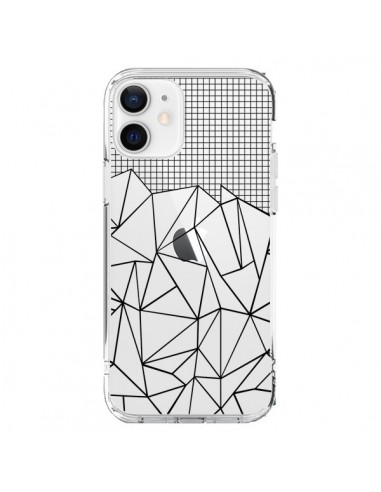 Coque iPhone 12 et 12 Pro Lignes Grille Grid Abstract Noir Transparente - Project M