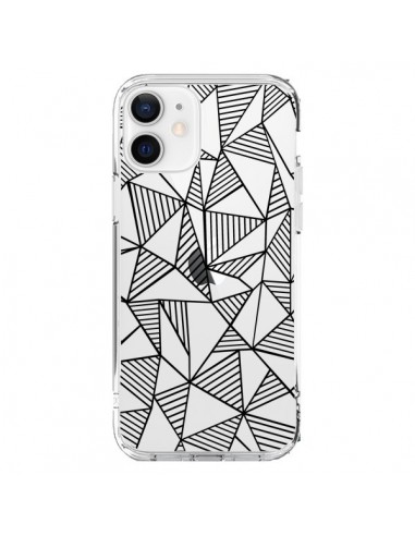 Coque iPhone 12 et 12 Pro Lignes Grilles Triangles Grid Abstract Noir Transparente - Project M