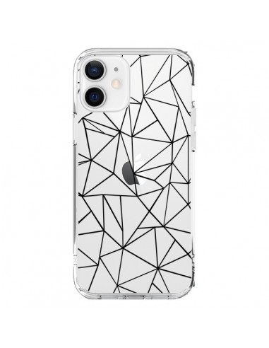 Coque iPhone 12 et 12 Pro Lignes Triangles Grid Abstract Noir Transparente - Project M