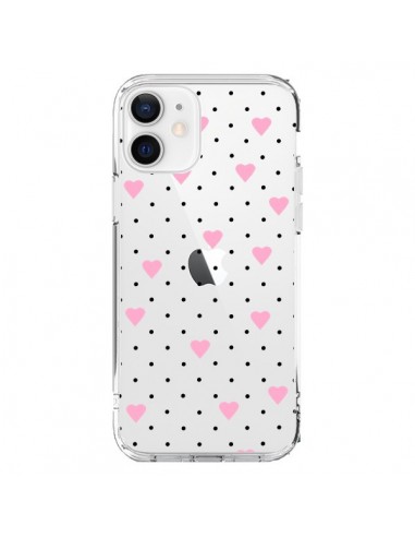 Cover iPhone 12 e 12 Pro Punti Cuori Rosa Trasparente - Project M