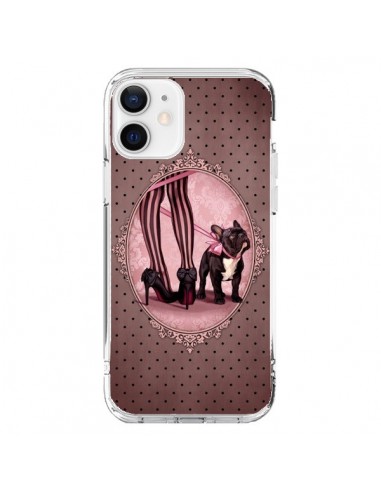 Cover iPhone 12 e 12 Pro Lady Jambes Cane Dog Rosa Pois Nero - Maryline Cazenave