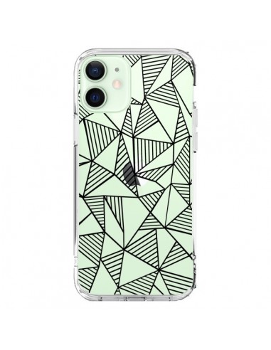 Cover iPhone 12 Mini Linee Griglia Triangles Grid Astratto Nero Trasparente - Project M