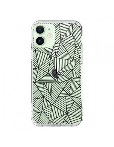 Cover iPhone 12 Mini Linee Griglia Triangles Full Grid Astratto Nero Trasparente - Project M