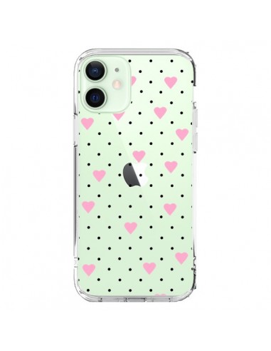 Cover iPhone 12 Mini Punti Cuori Rosa Trasparente - Project M