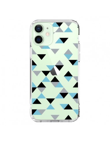 Cover iPhone 12 Mini Triangoli Ghiaccio Blu Nero Trasparente - Project M