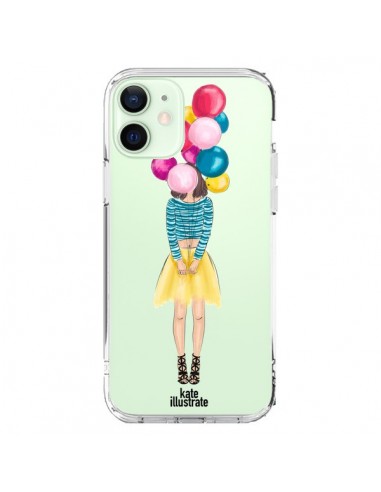 Cover iPhone 12 Mini Ragazza Palloncini Trasparente - kateillustrate