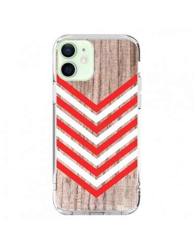 Cover iPhone 12 Mini Tribale Azteco Legno Wood Freccia Rosso Bianco - Laetitia