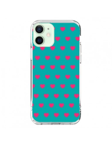 iPhone 12 Mini Case Heart Pink Sfondo Blue - Laetitia