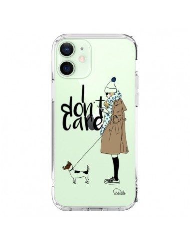 Cover iPhone 12 Mini I don't care Fille Cane Trasparente - Lolo Santo