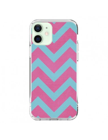 Coque iPhone 12 Mini Strawberry Chevron Rose Bleu - Mary Nesrala