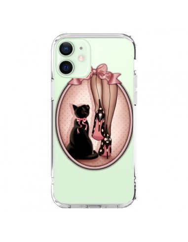 Cover iPhone 12 Mini Lady Gatto Papillon Pois Scarpe Trasparente - Maryline Cazenave