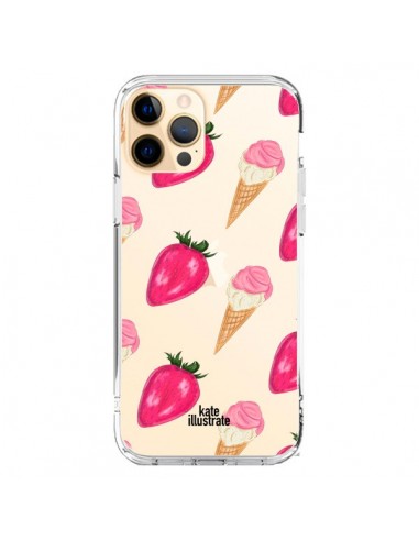 Coque iPhone 12 Pro Max Strawberry Ice Cream Fraise Glace Transparente - kateillustrate