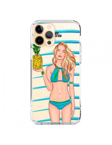 Cover iPhone 12 Pro Max Malibu Ananas Plage Ete Blu Trasparente - kateillustrate