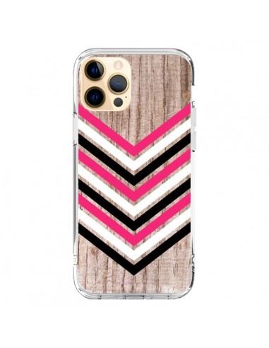 Cover iPhone 12 Pro Max Tribale Azteco Legno Wood Freccia Rosa Bianco Nero - Laetitia