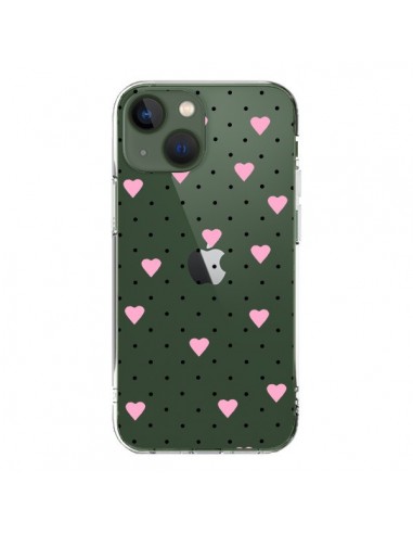 Cover iPhone 13 Punti Cuori Rosa Trasparente - Project M