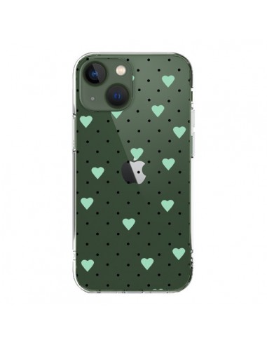 Cover iPhone 13 Punti Cuori Verde Menta Trasparente - Project M