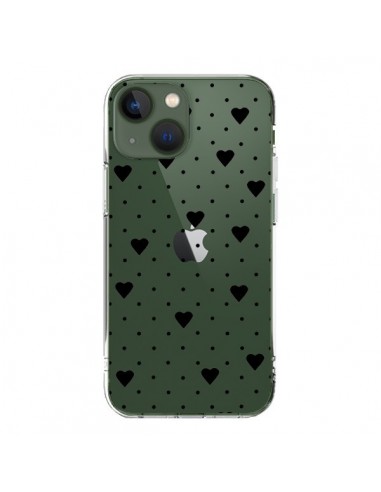 Cover iPhone 13 Punti Cuori Nero Trasparente - Project M