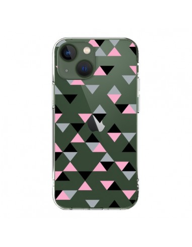 Coque iPhone 13 Triangles Pink Rose Noir Transparente - Project M