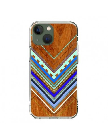 Cover iPhone 13 Azteco Arbutus Blue Legno Aztec Tribal - Jenny Mhairi