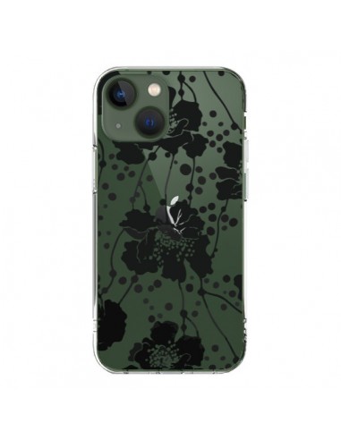 iPhone 13 Case Flowers Blacks Clear - Dricia Do