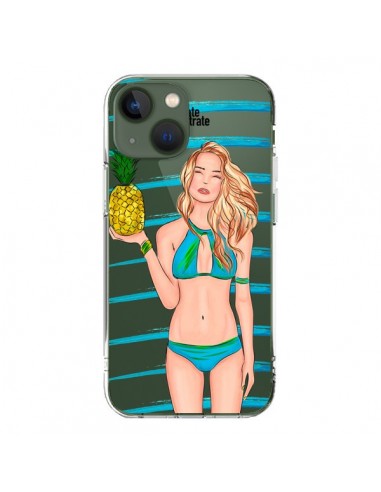 Cover iPhone 13 Malibu Ananas Plage Ete Blu Trasparente - kateillustrate