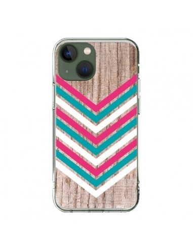 Cover iPhone 13 Tribale Azteco Legno Wood Freccia Rosa Blu - Laetitia