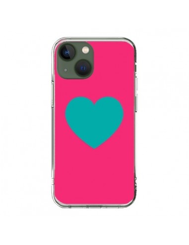 Cover iPhone 13 Cuore Blu Sfondo Rosa - Laetitia