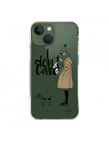 Cover iPhone 13 I don't care Fille Cane Trasparente - Lolo Santo