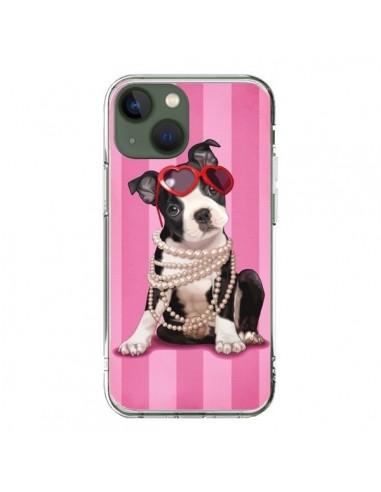 Cover iPhone 13 Cane Fashion Collana di Perle Occhiali Cuore  - Maryline Cazenave