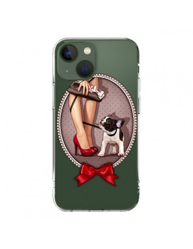 Cover iPhone 13 Lady Jambes Cane Bulldog Dog Pois Papillon Trasparente - Maryline Cazenave