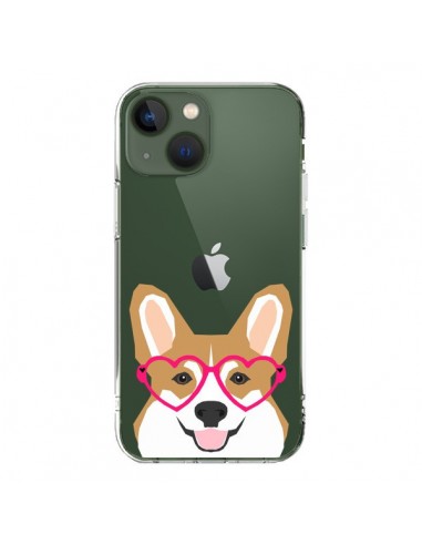 Cover iPhone 13 Cane Buffo Occhiali Cuori Trasparente - Pet Friendly