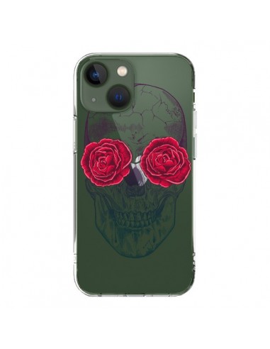 Cover iPhone 13 Teschio Rosa Fiori Trasparente - Rachel Caldwell