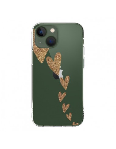 Cover iPhone 13 Cuore Falling Gold Hearts Trasparente - Sylvia Cook