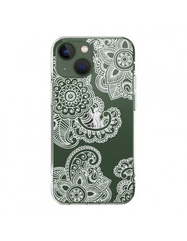 Cover iPhone 13 Lacey Paisley Mandala Bianco Fiori Trasparente - Sylvia Cook