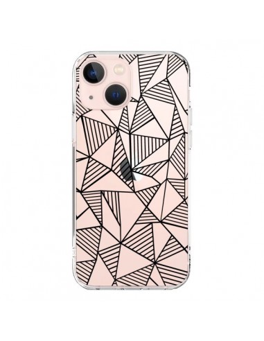 Cover iPhone 13 Mini Linee Griglia Triangles Grid Astratto Nero Trasparente - Project M