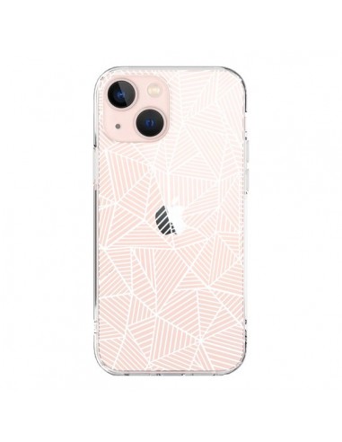 Coque iPhone 13 Mini Lignes Grilles Triangles Full Grid Abstract Blanc Transparente - Project M