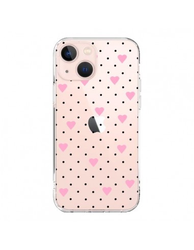 Cover iPhone 13 Mini Punti Cuori Rosa Trasparente - Project M