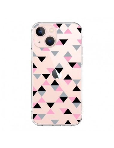 Cover iPhone 13 Mini Triangoli Rosa Nero Trasparente - Project M