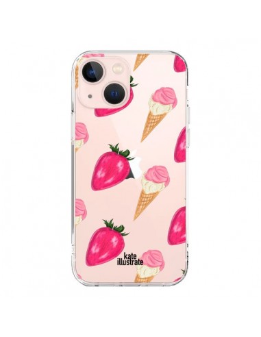 Cover iPhone 13 Mini Gelato Fragola Trasparente - kateillustrate