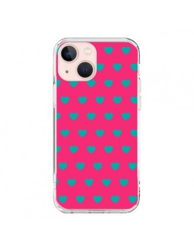 Cover iPhone 13 Mini Cuore Blu sfondo Rosa - Laetitia