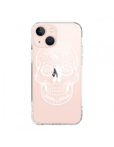 Coque iPhone 13 Mini Tête de Mort Mexicaine Blanche Transparente - Laetitia