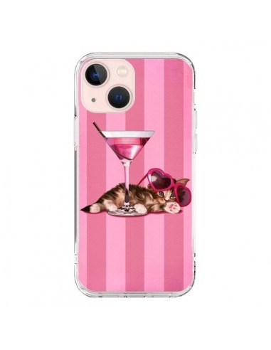 Coque iPhone 13 Mini Chaton Chat Kitten Cocktail Lunettes Coeur - Maryline Cazenave