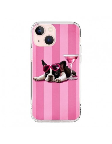 Cover iPhone 13 Mini Cane Cocktail Occhiali Cuore Rosa - Maryline Cazenave