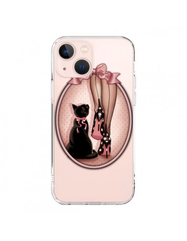 Cover iPhone 13 Mini Lady Gatto Papillon Pois Scarpe Trasparente - Maryline Cazenave