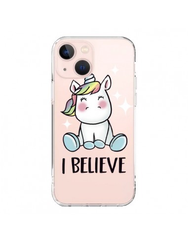 Coque iPhone 13 Mini Licorne I Believe Transparente - Maryline Cazenave