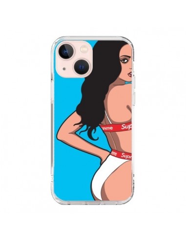 Coque iPhone 13 Mini Pop Art Femme Bleu - Mikadololo