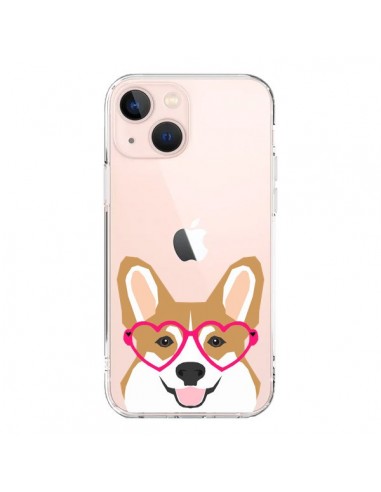 Cover iPhone 13 Mini Cane Buffo Occhiali Cuori Trasparente - Pet Friendly