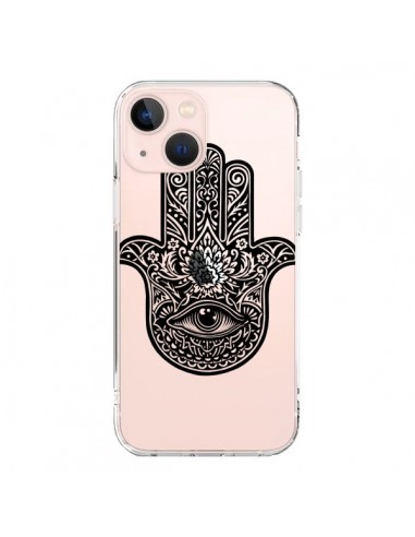 Coque iPhone 13 Mini Hamsa Cinq Doigts Main Mauvais Oeil Transparente - Rachel Caldwell