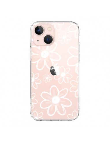 Cover iPhone 13 Mini Mandala Bianco Fiore Trasparente - Sylvia Cook