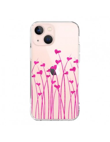 Coque iPhone 13 Mini Love in Pink Amour Rose Fleur Transparente - Sylvia Cook